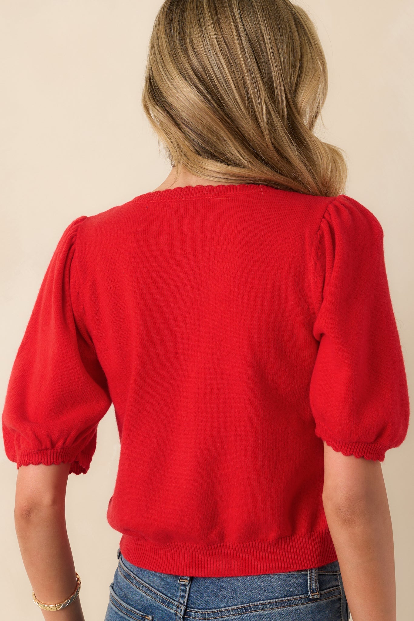 It's Always Right Red Short Sleeve Button Front Cardigan