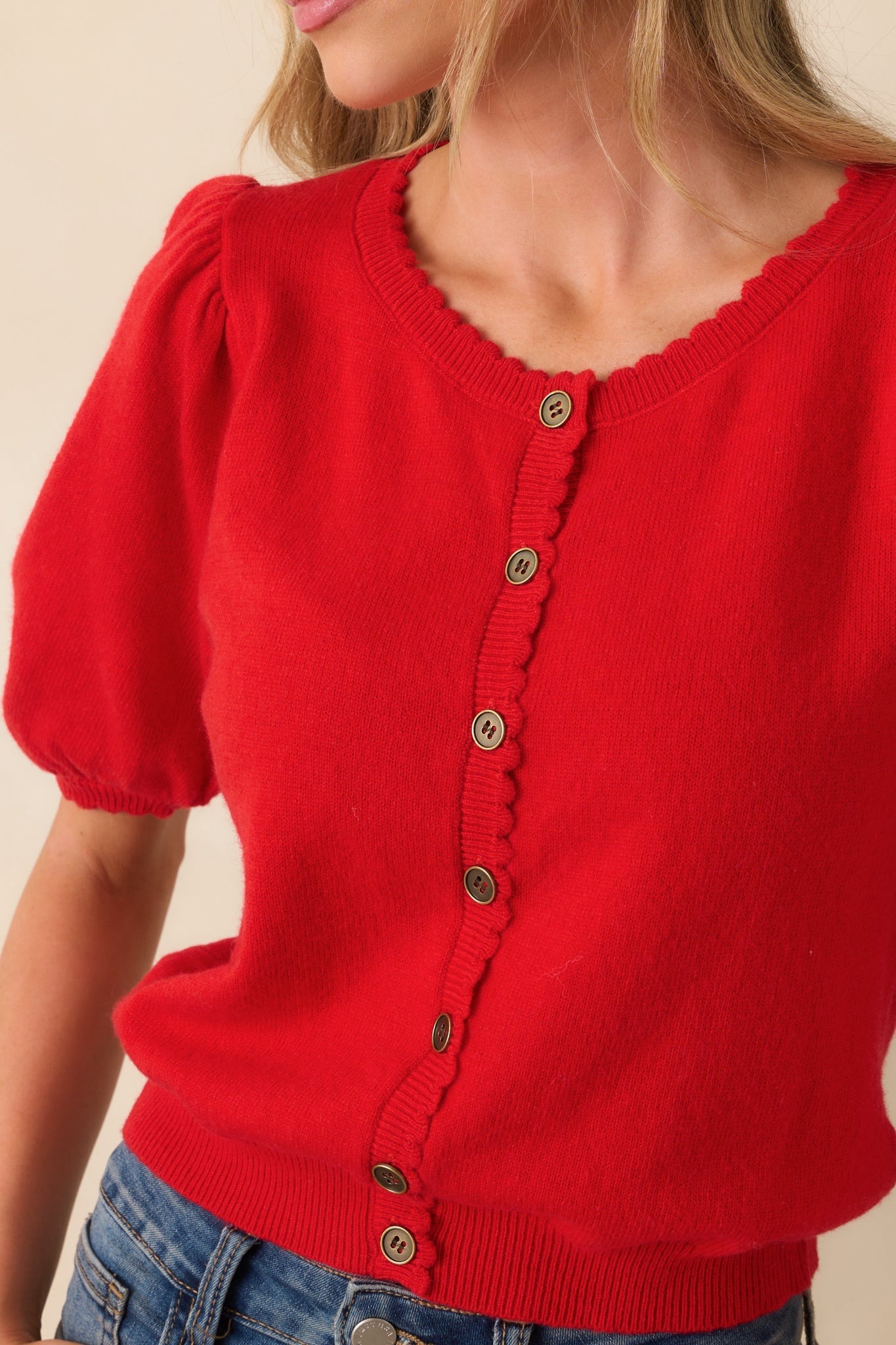 It's Always Right Red Short Sleeve Button Front Cardigan