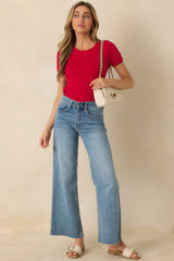Cross Your Mind Red Short Sleeve Sweater Top