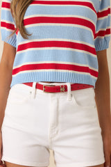 Polished & Poised Red Faux Leather Gold Accent Slim Belt