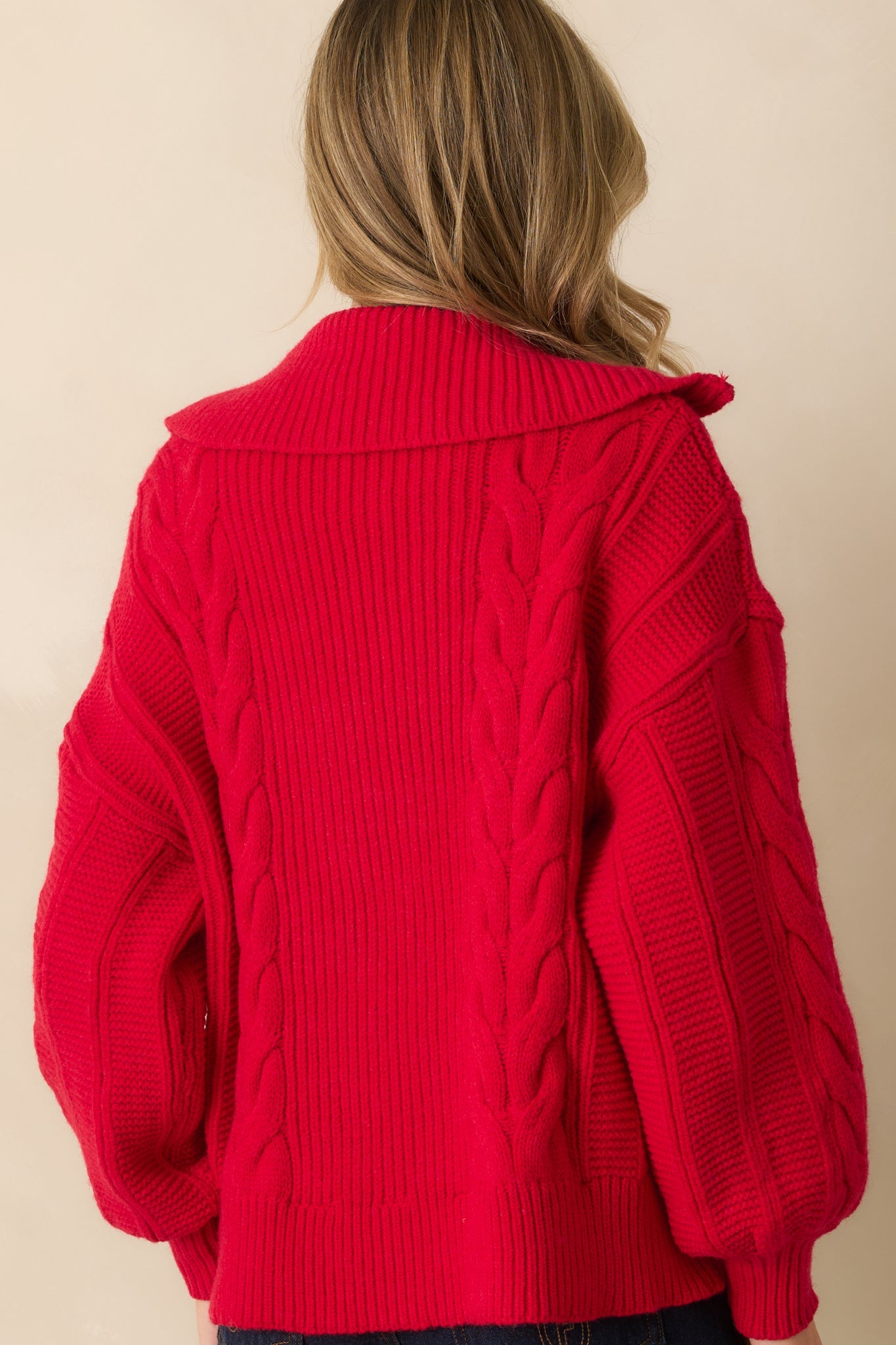 Day After Day Red Cable Knit Quarter Zip Pullover Sweater
