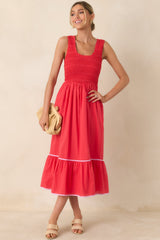 Today's the Day Red Textured Cotton Tiered Midi Dress