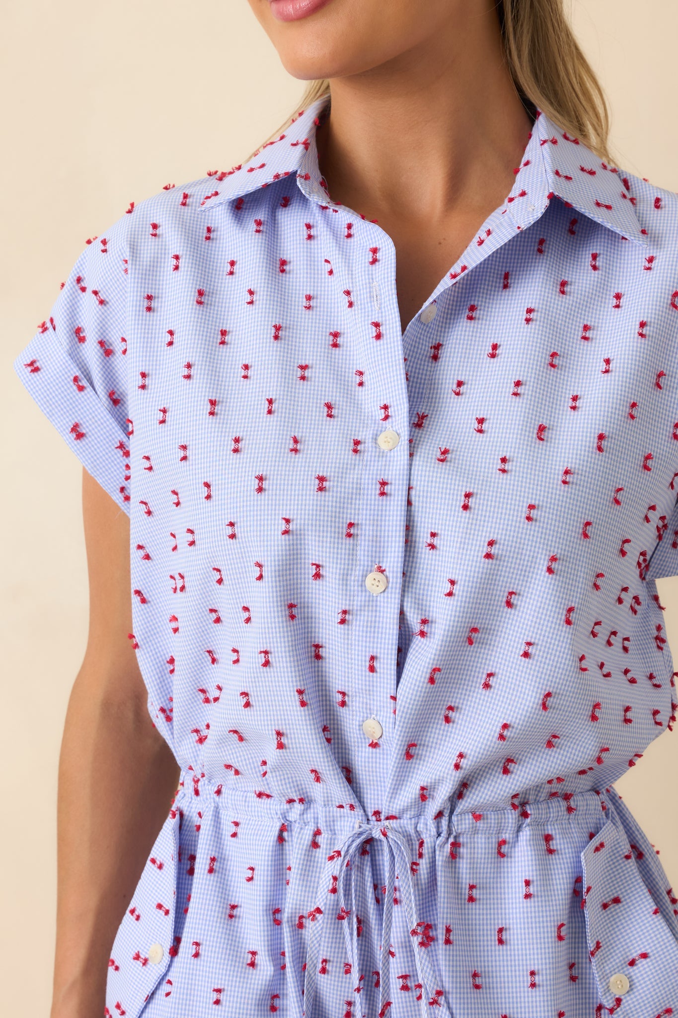 Prosperina Aubrey Blue Gingham Embroidered Romper