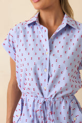 Prosperina Aubrey Blue Gingham Embroidered Romper