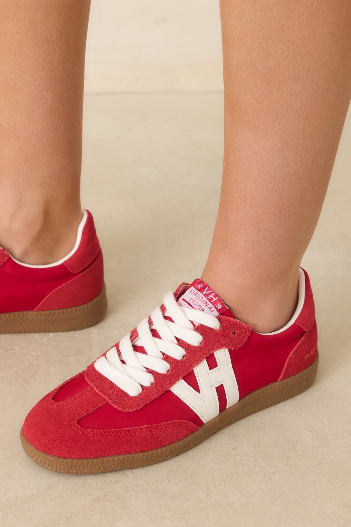 Vintage Havana Nadia Red Suede Lace-Up Sneakers