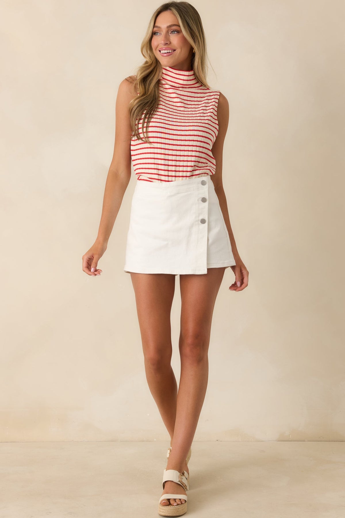 Keep It In Line Red Stripe Mockneck Sleeveless Top