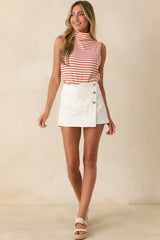 Keep It In Line Red Stripe Mockneck Sleeveless Top