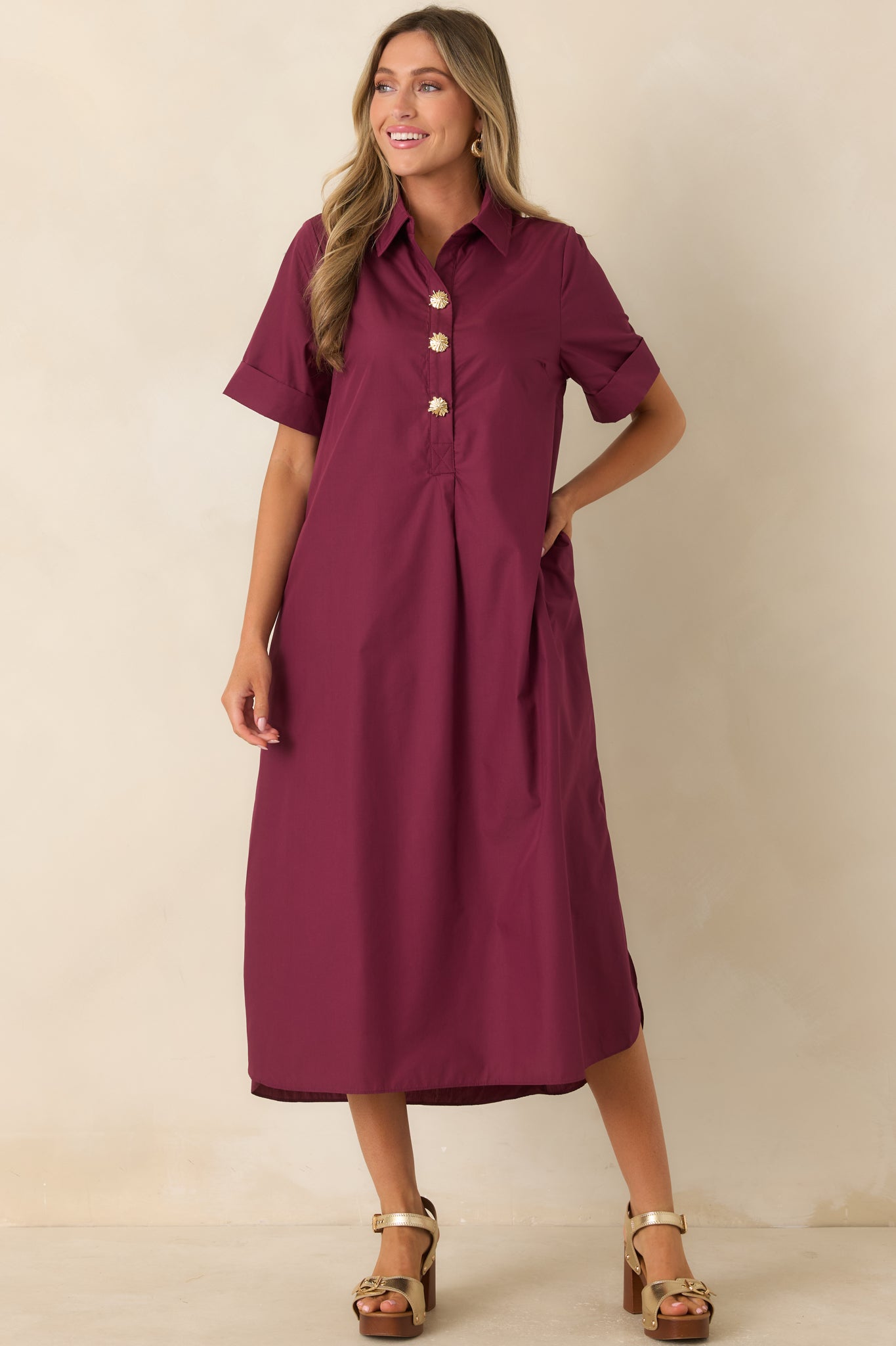 Read the Signs Wine Red Short Sleeve Maxi Dress