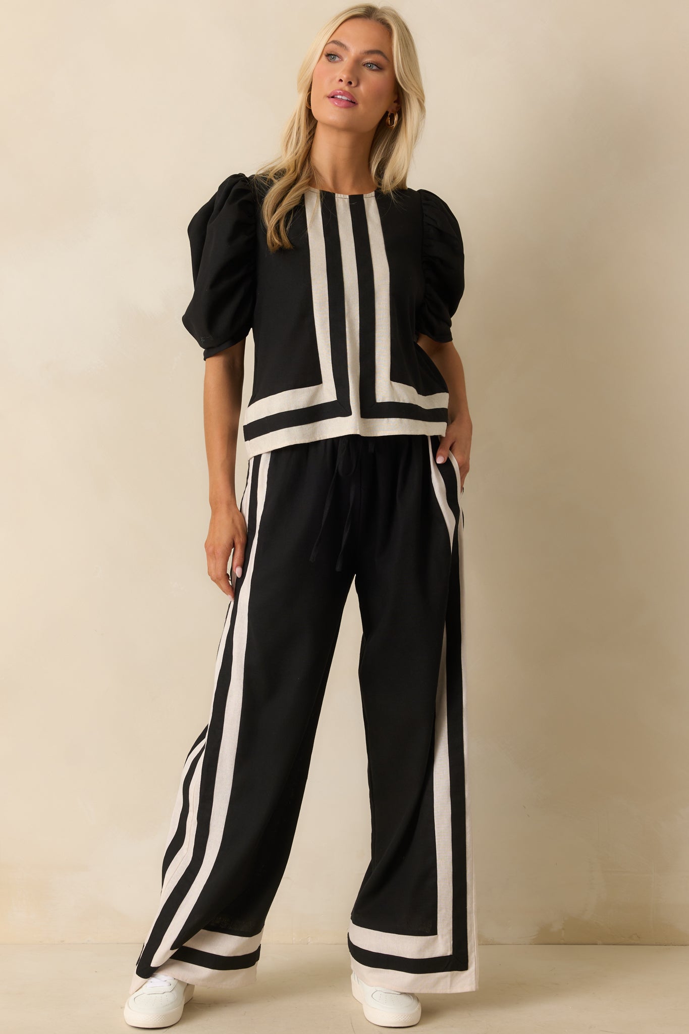 It Was What It Was Black Contrast Trim Puff Sleeve Top
