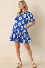 Reel It In Royal Blue Multi Cotton Tiered Mini Dress