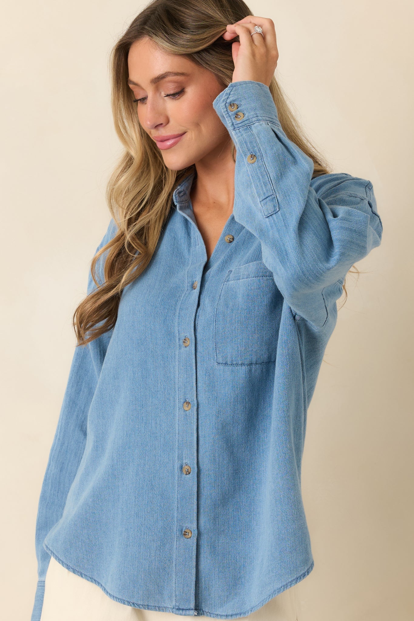 Z Supply The Perfect Classic Indigo Cotton Twill Button Up