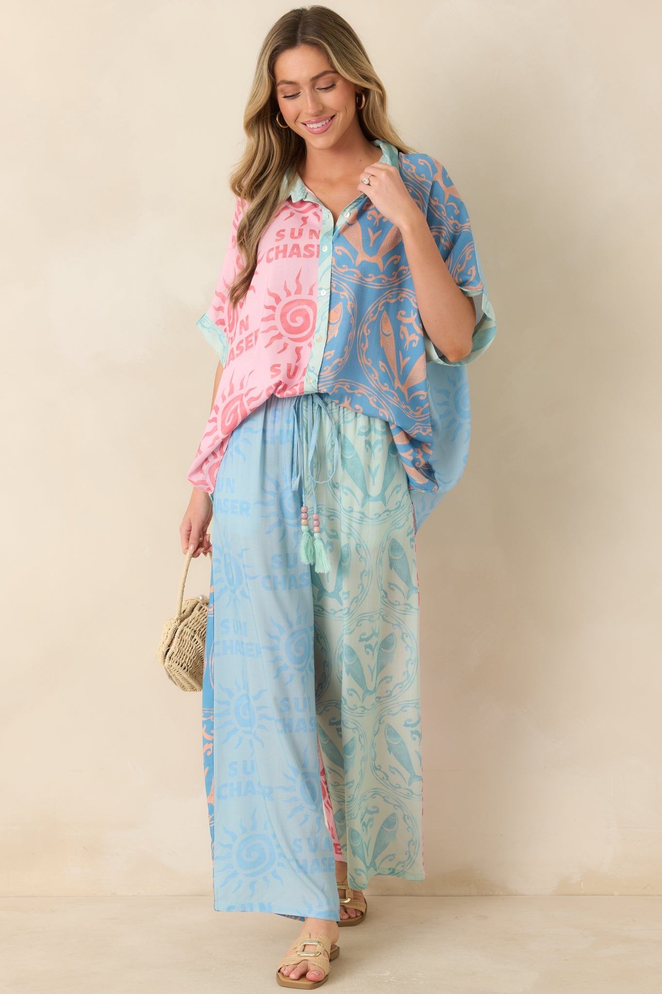 Sun Chaser Multi Colorblock Button-Up Top
