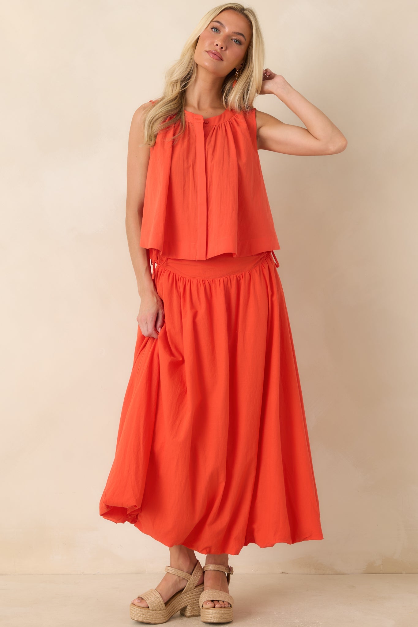 FRNCH Nunzio Coral Orange Cotton Sleeveless Blouse