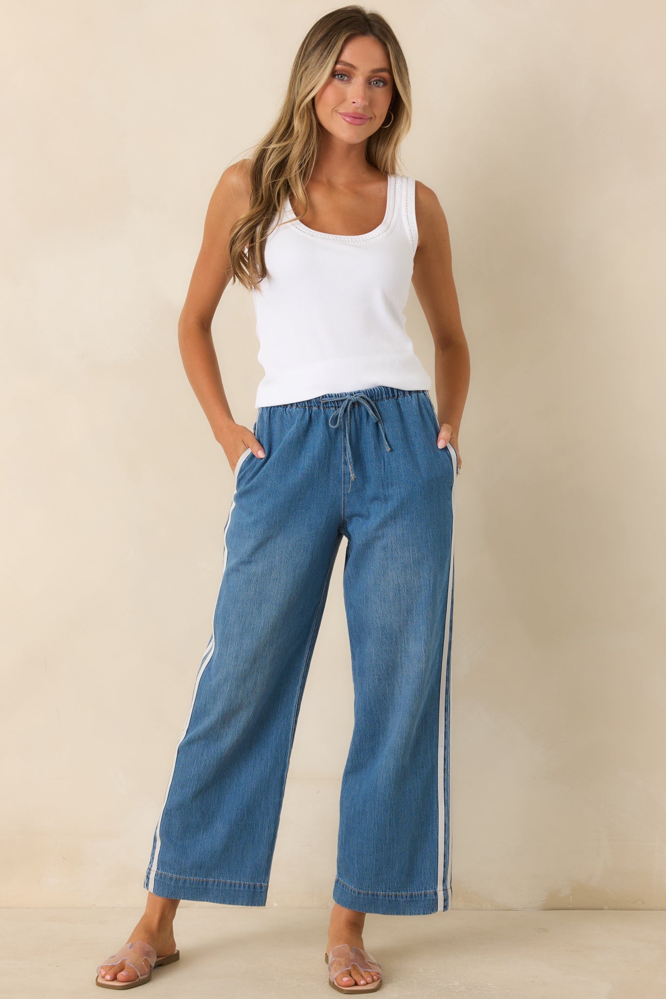 Z Supply The Sidelines Medium Wash Cotton Denim Track Pants