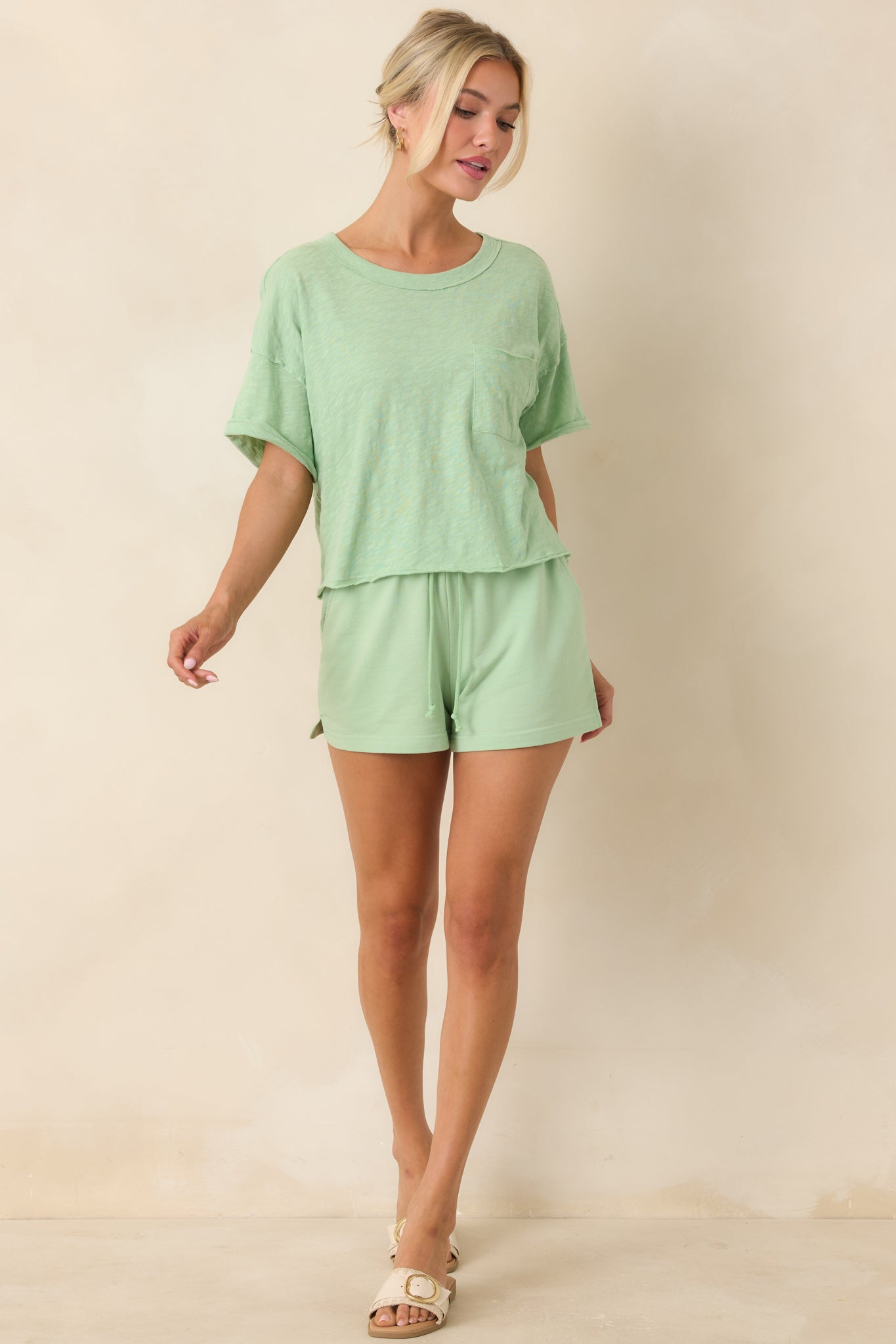 Z Supply Light Green Cotton Blend Birdie Shorts