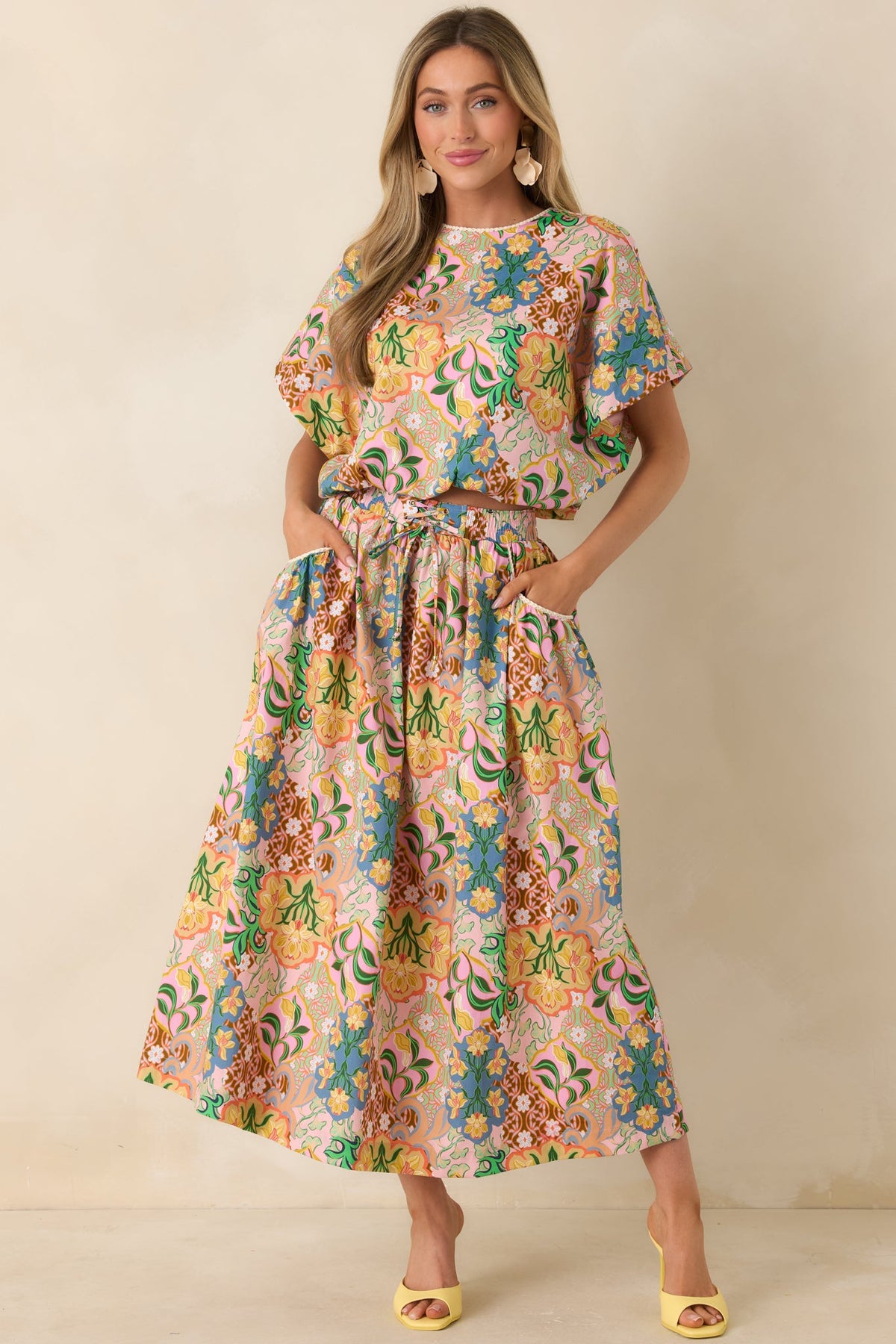 Find Me in Florence Pink Multi Floral Cotton Balloon Hem Top
