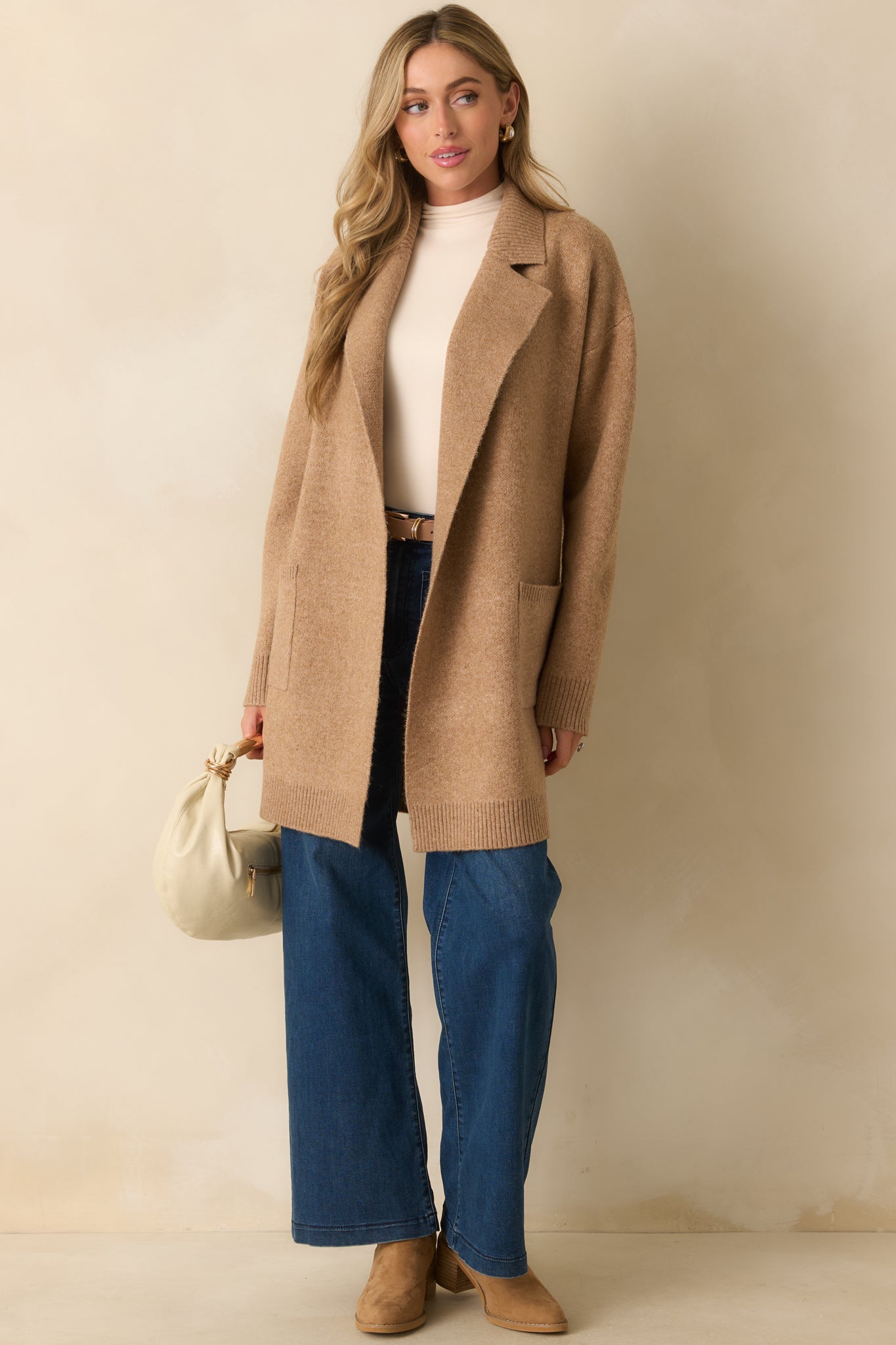 What's Left To Say Camel Brown Open Front Knit Cardigan
