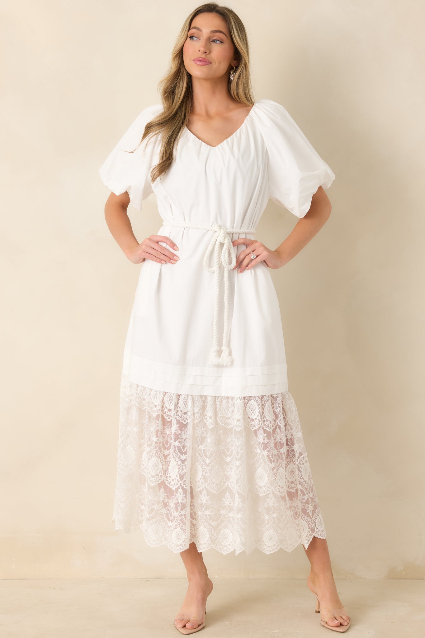 Je T'aime Toujours White Cotton & Gathered Lace Maxi Dress