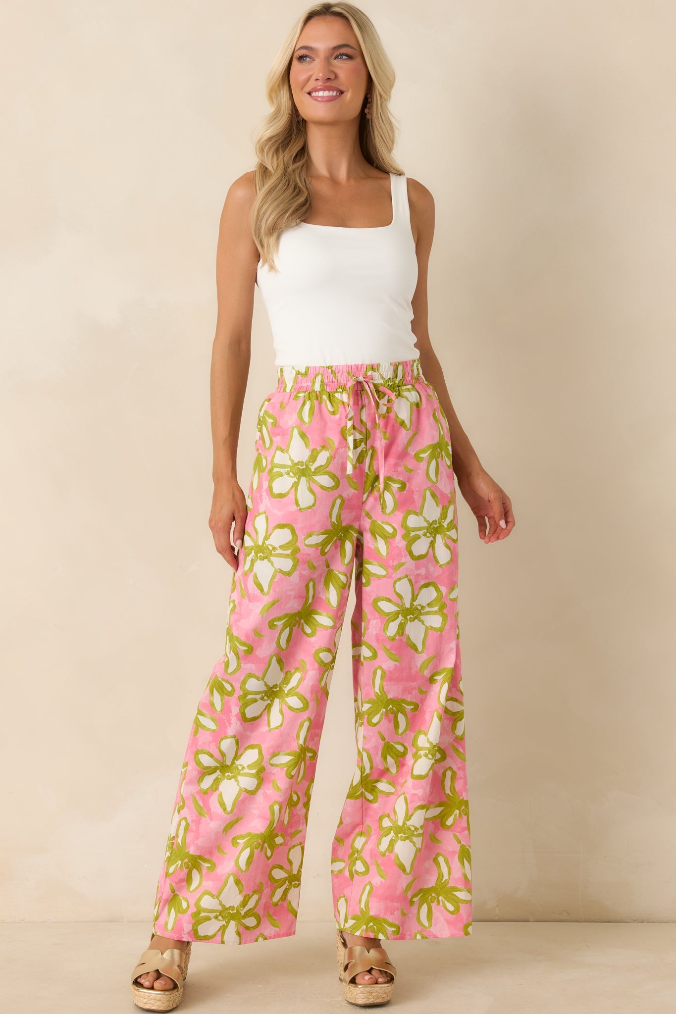 Flower Power Move Pink Floral Cotton Wide Leg Pants