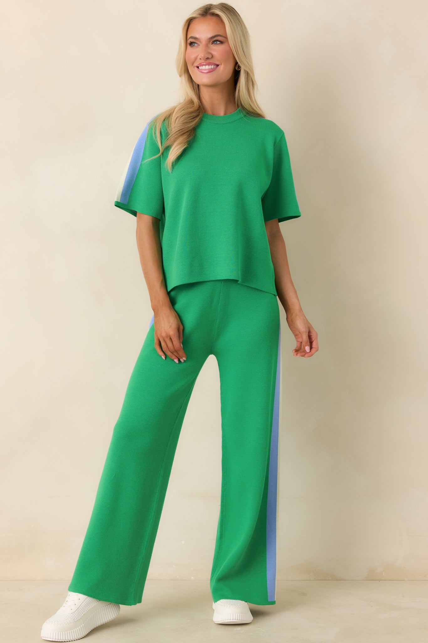I'm Into It Green Multi Knit Stripe Wide Leg Pants