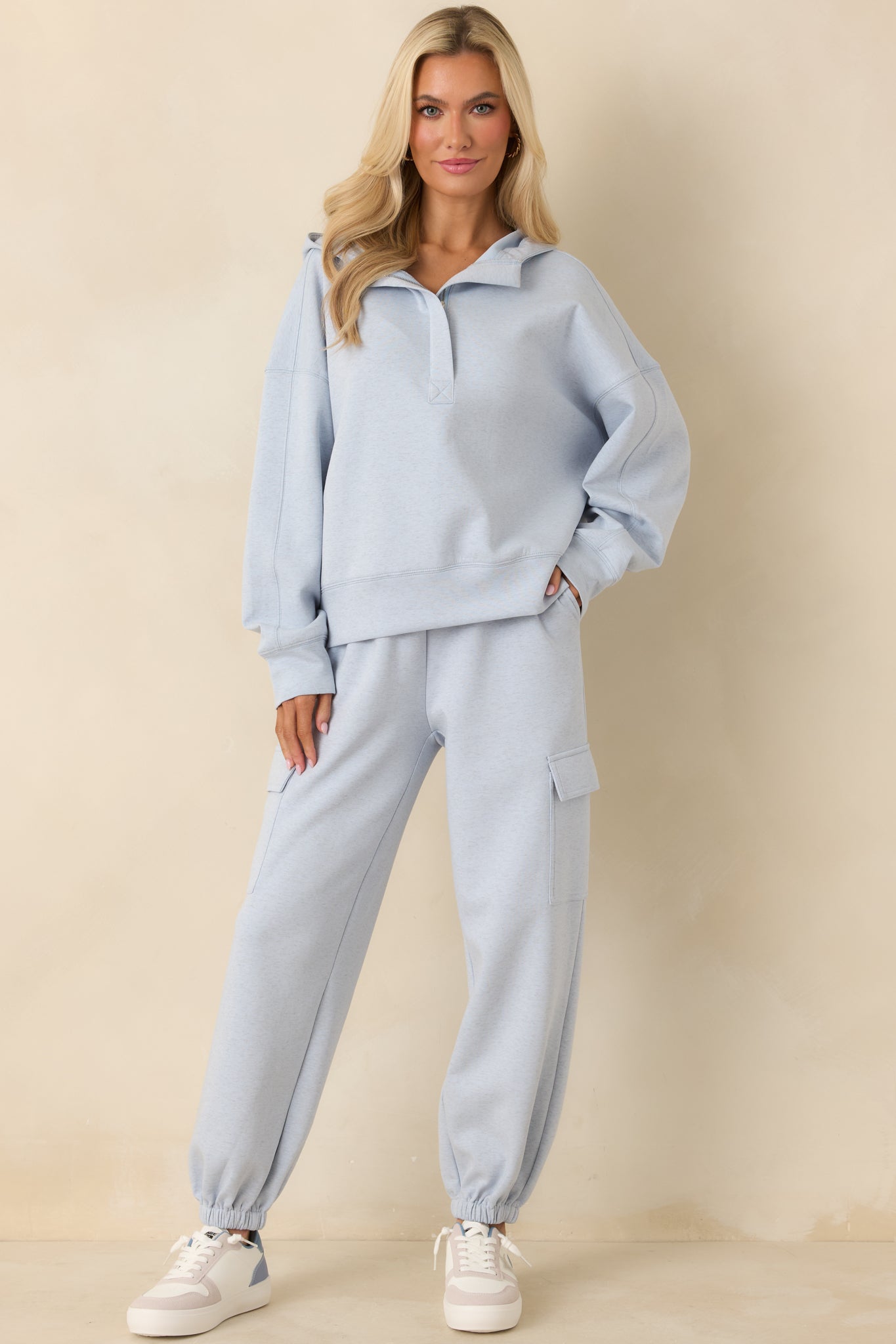 Track Record Light Heather Blue Partial Zip Hoodie Sweatshirt