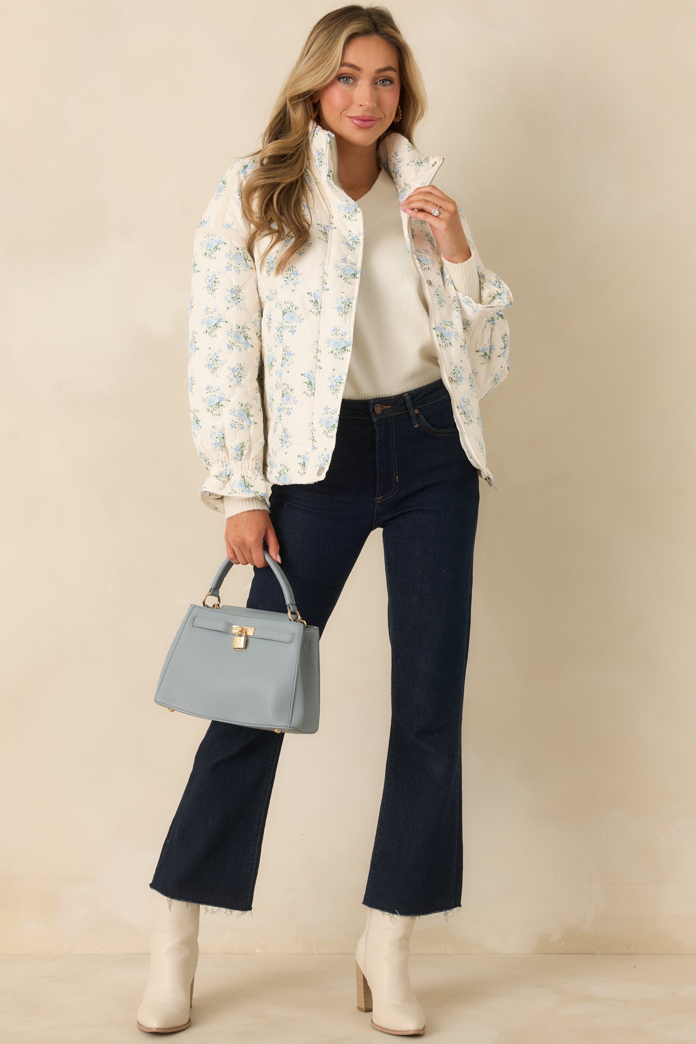 Simply Yours Ivory Multi Floral Pattern Quilted Jacket
