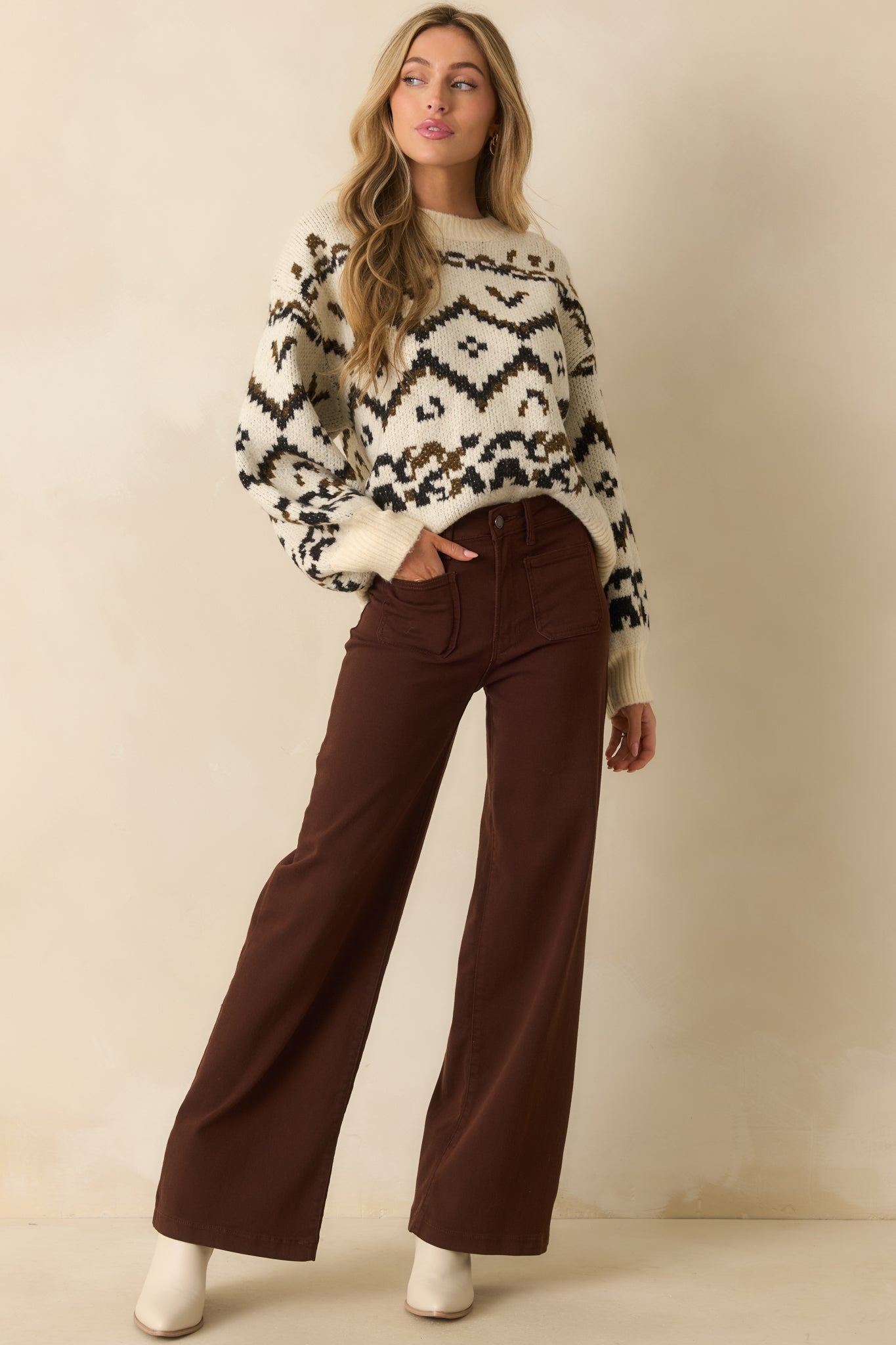 Start Of Something New Ivory Multi Fair Isle Knit Crewneck Sweater