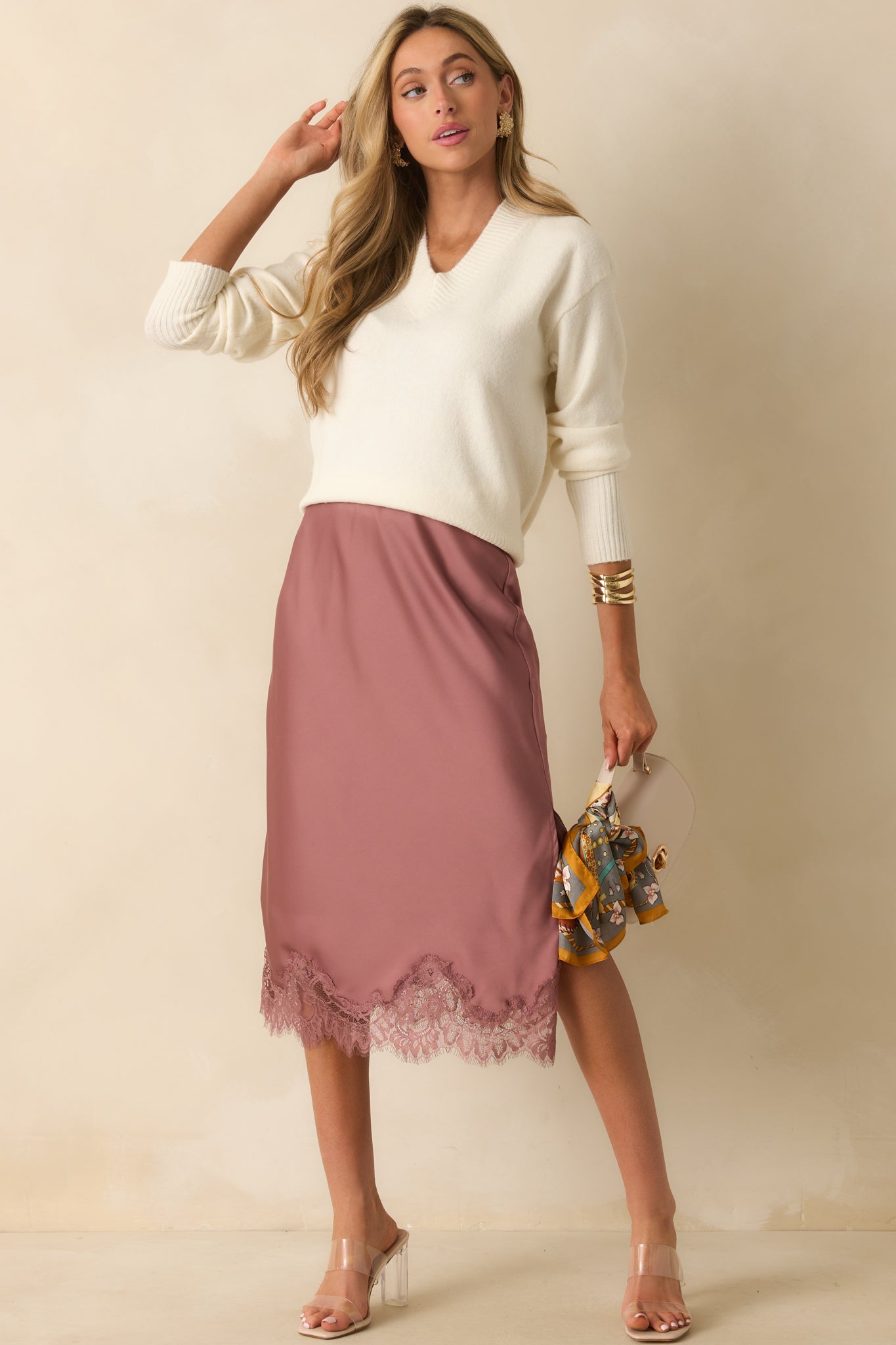 What's Your Story Ivory Knit Long Sleeve V-Neck Sweater
