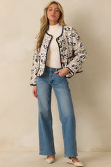 All The Right Ways Ivory Floral Embroidered Quilted Jacket
