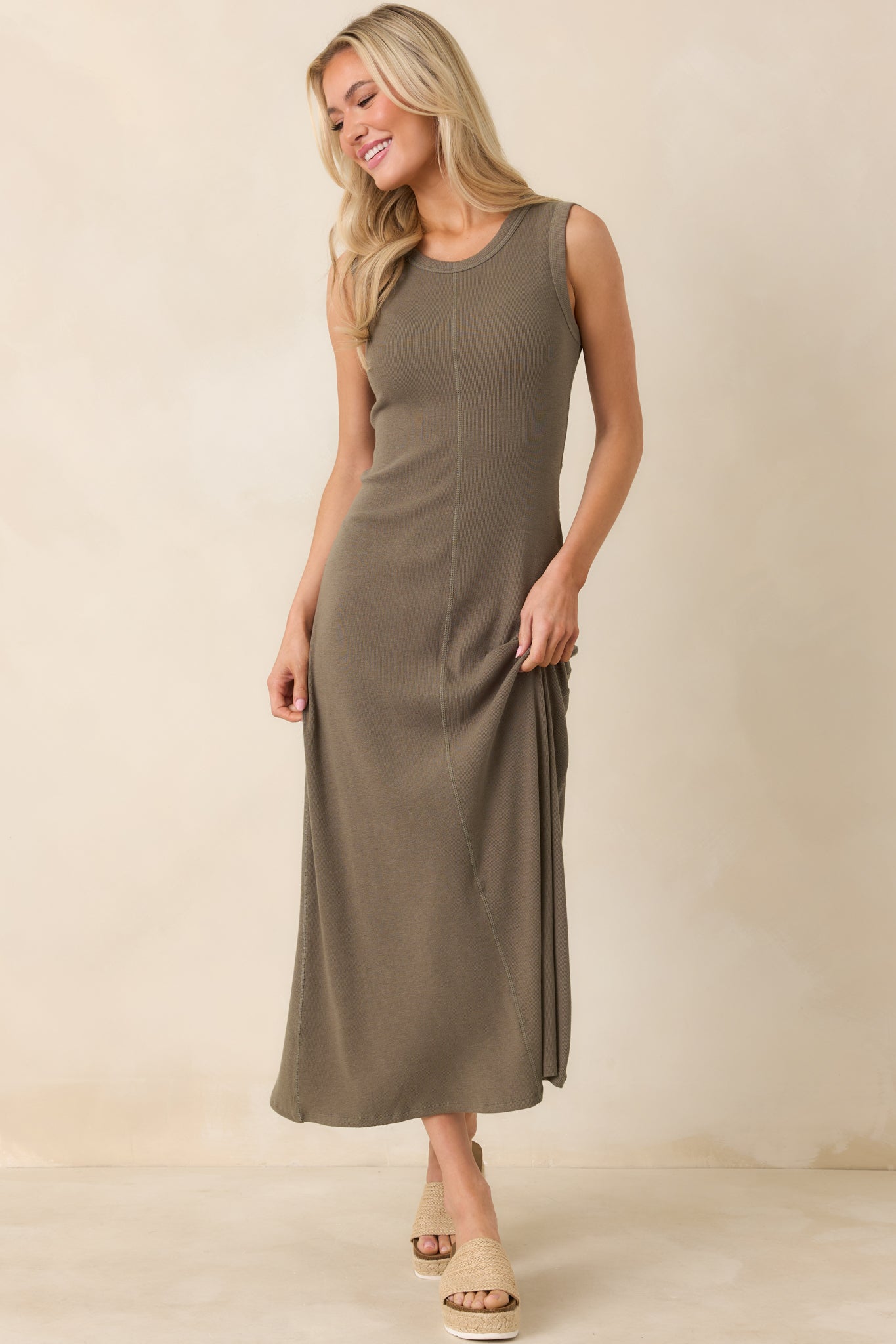 Z Supply Khaki Green Linden Slub Rib Maxi Dress
