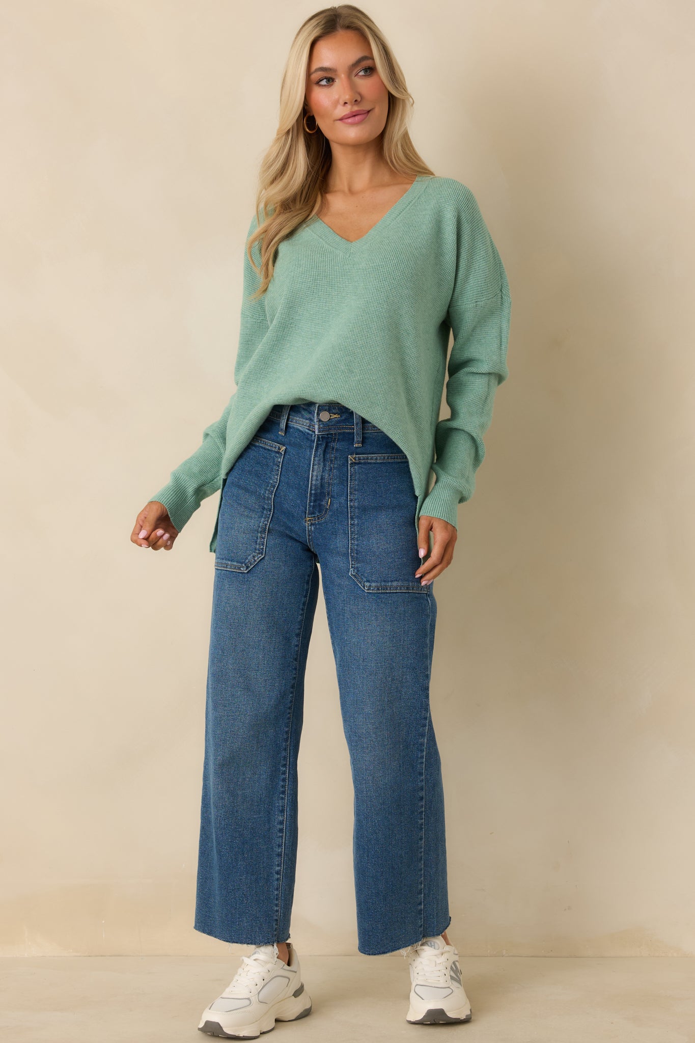 Cozy Afternoon Heather Ivy V-Neck Sweater