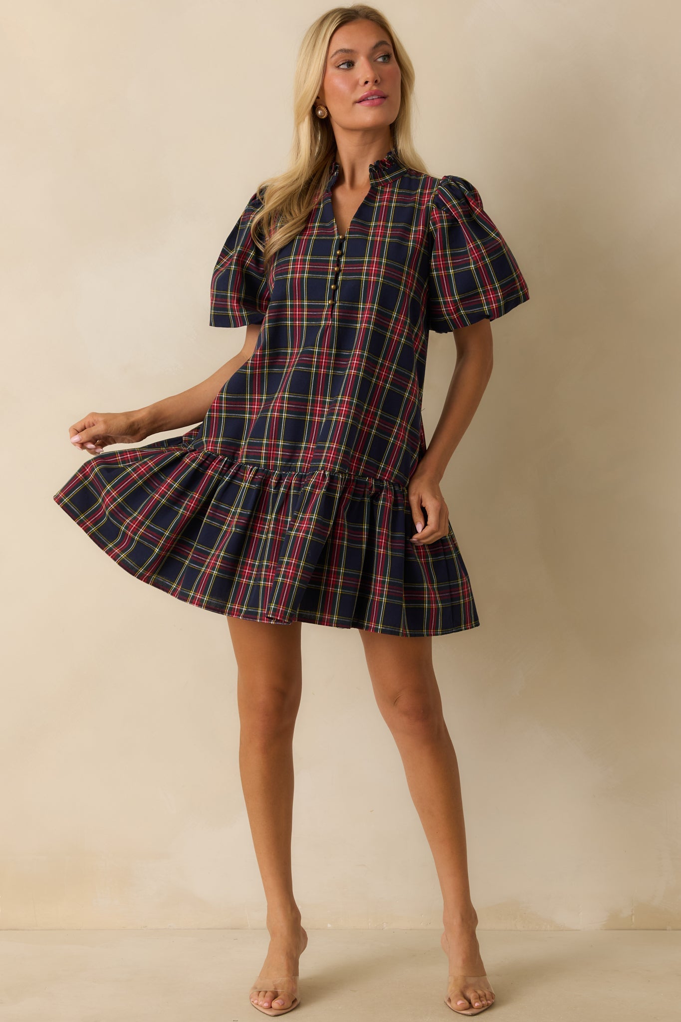 Wrapped in Cheer Navy Plaid Mini Dress