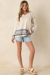 Off the Map Ivory & Blue Jacquard Cotton Pullover Hoodie