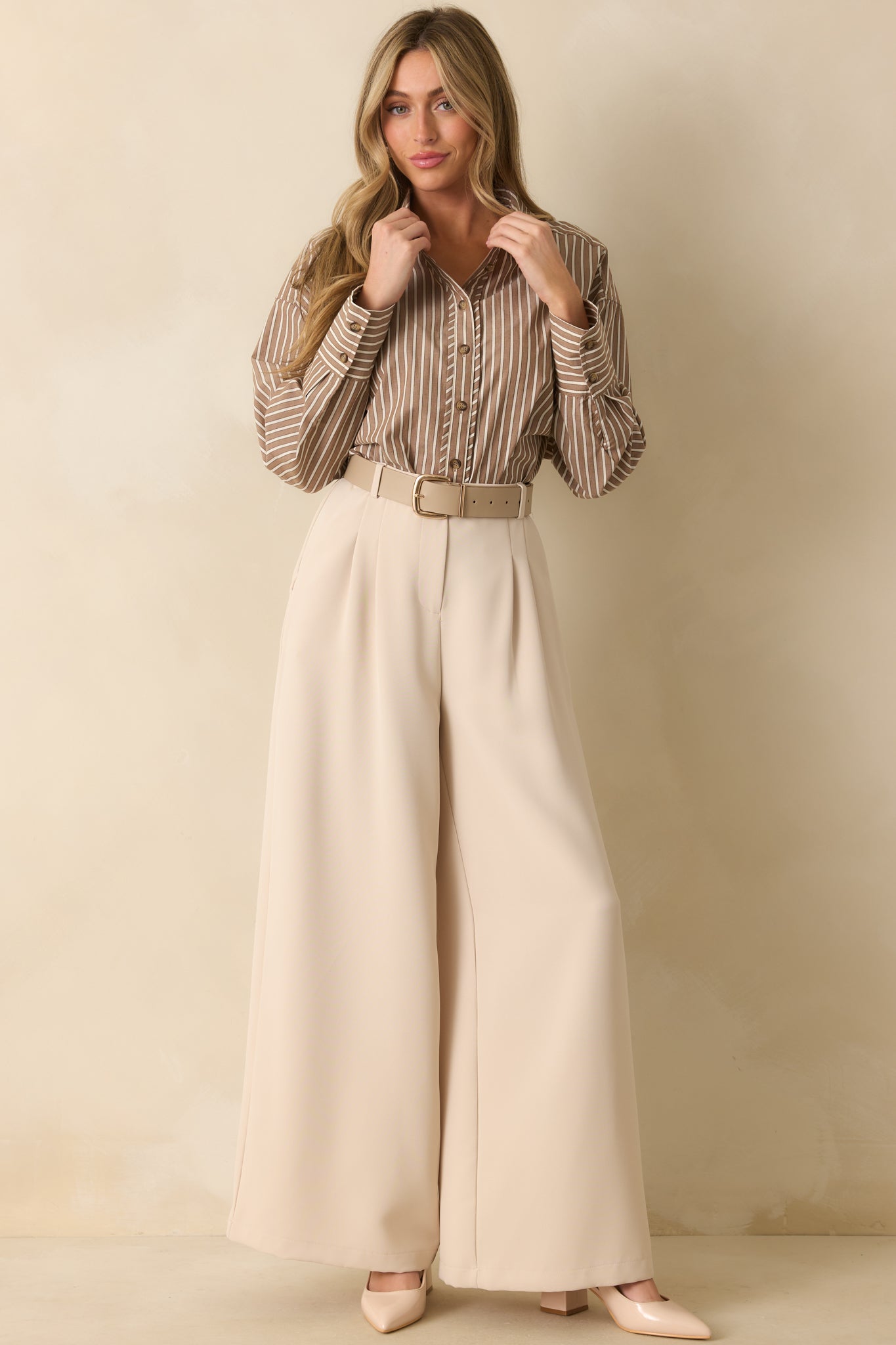 Just What You Wanted Mocha Brown Stripe Cotton Button Up Shirt