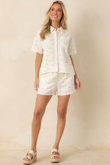 School's Out Ivory Multi Cotton Linen Fish Print Shorts