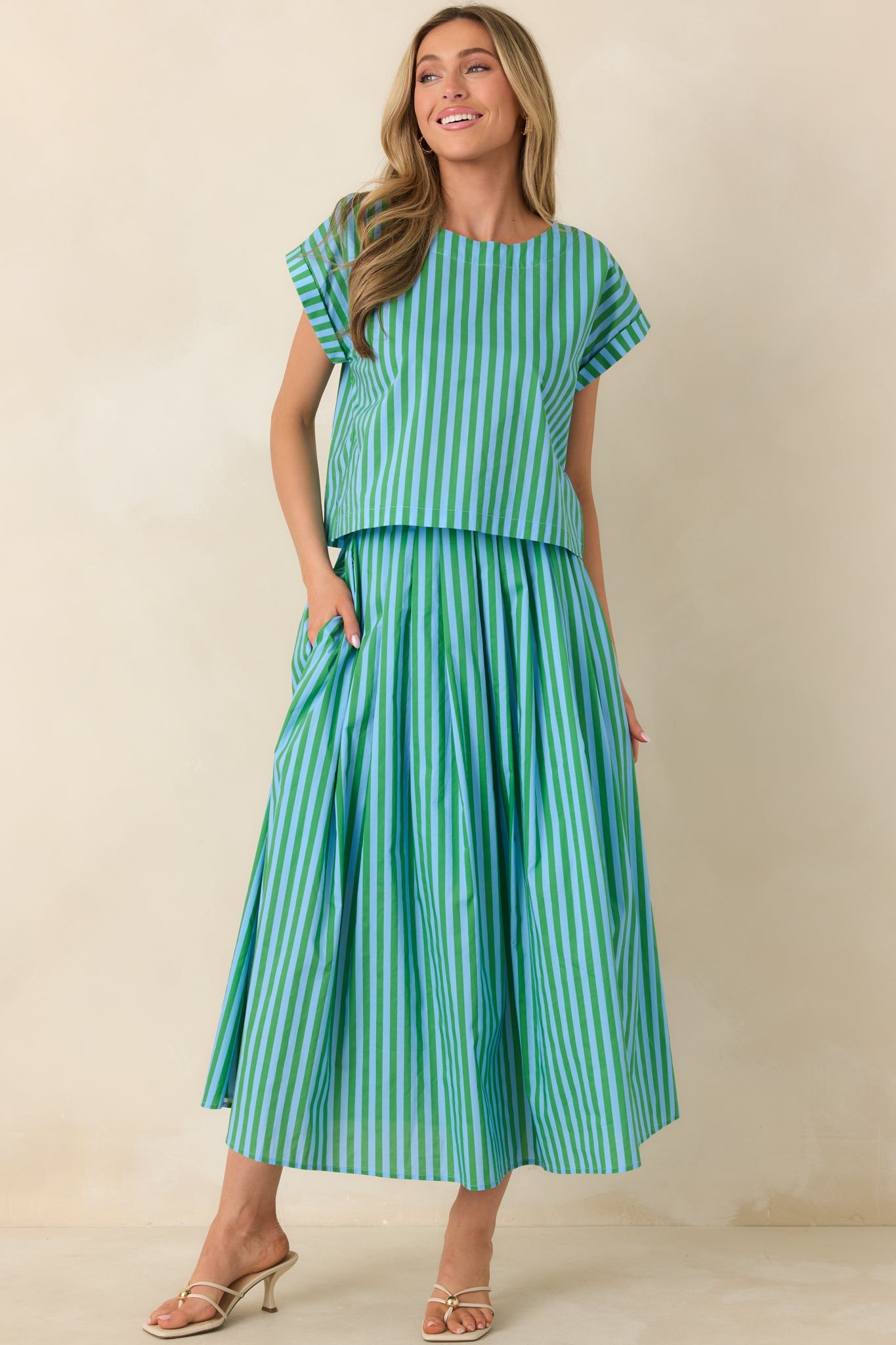 Making Moves Blue & Green Stripe Boxy Cotton Top
