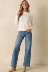 Never In Question Ivory Long Sleeve Crewneck Sweater