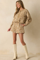 At Your Pace Tan Cotton Embroidered Zip up Jacket