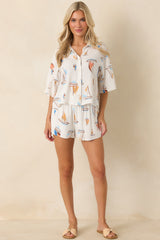Set Sail With Me Ivory Multi Sailboat Print Blouse