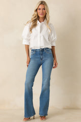 Like Second Nature Medium Wash Cotton Denim Flared Jeans