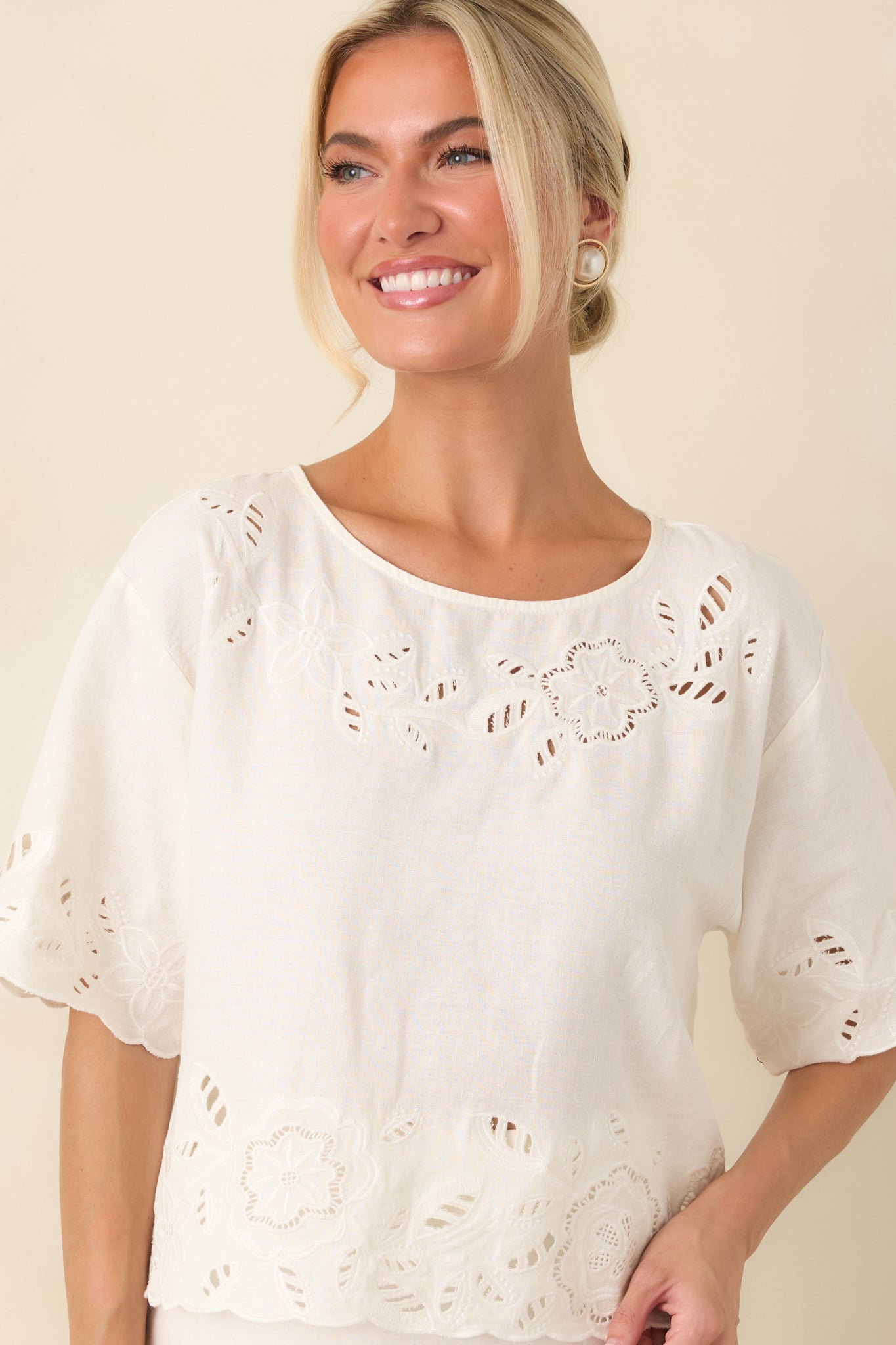 Z Supply Daya White Floral Cutwork Embroidered Top