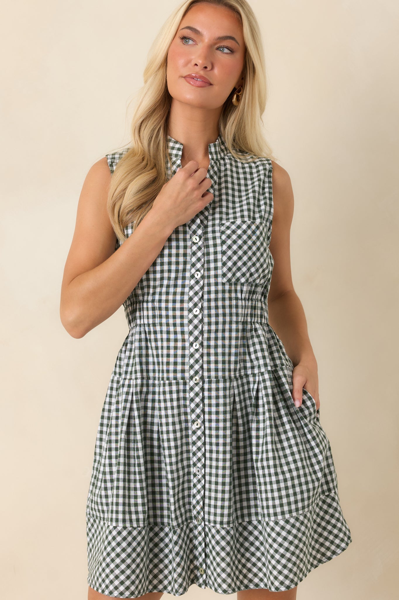 Made for Wandering Hunter Green Gingham Sleeveless Mini Dress