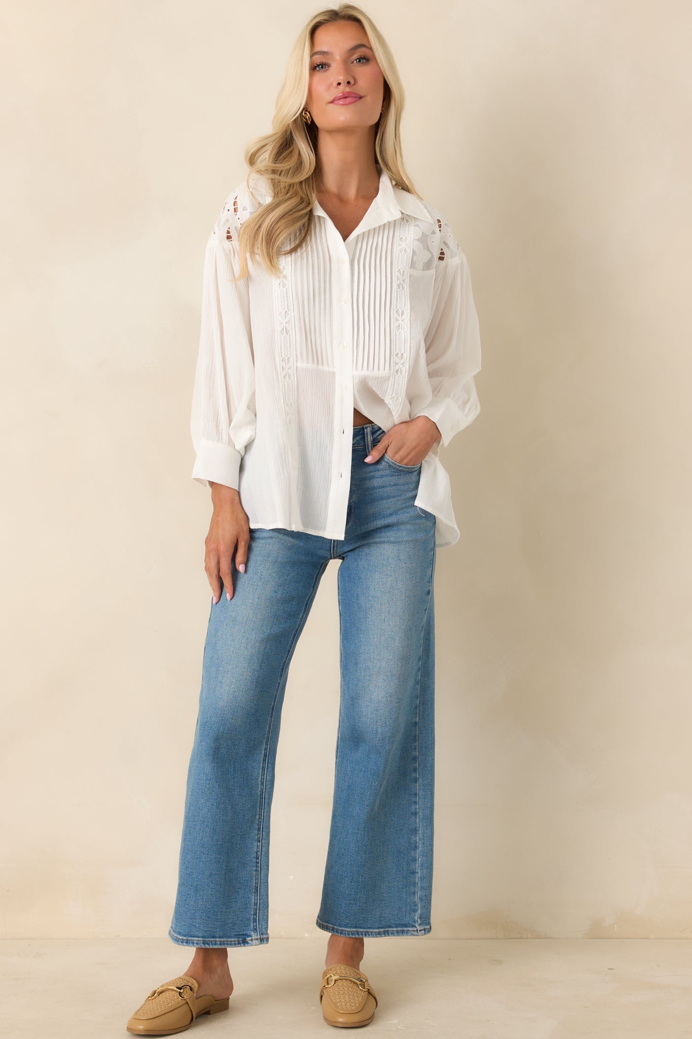 Light as Air Ivory Gauzy Cotton Lace Detail Blouse