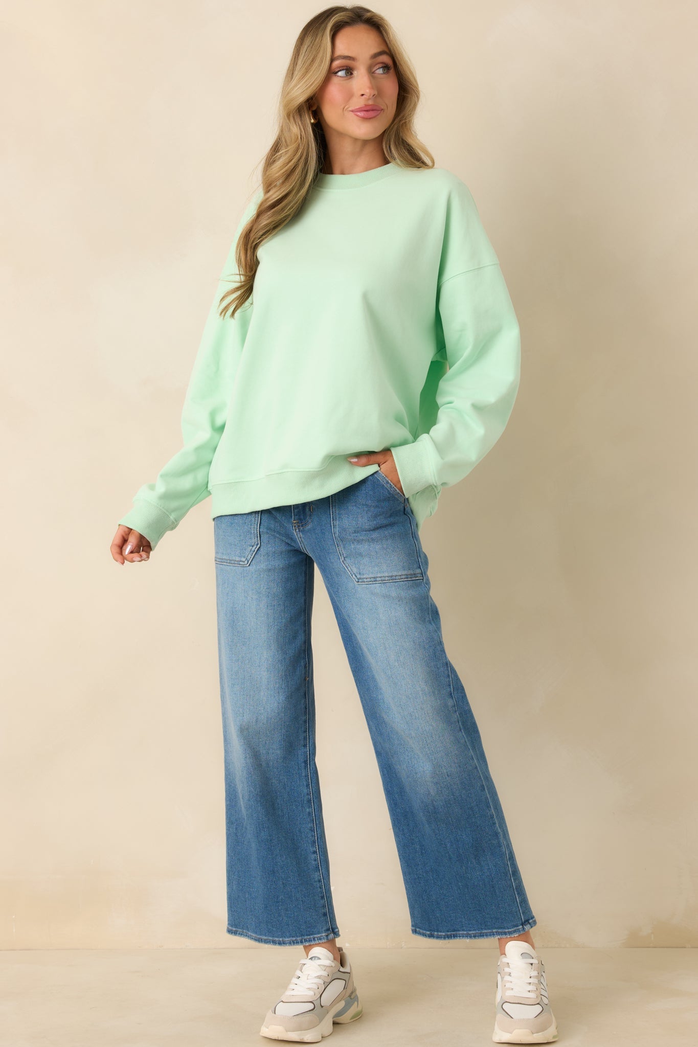 Radiant Vibes Mint Green Crewneck Sweatshirt