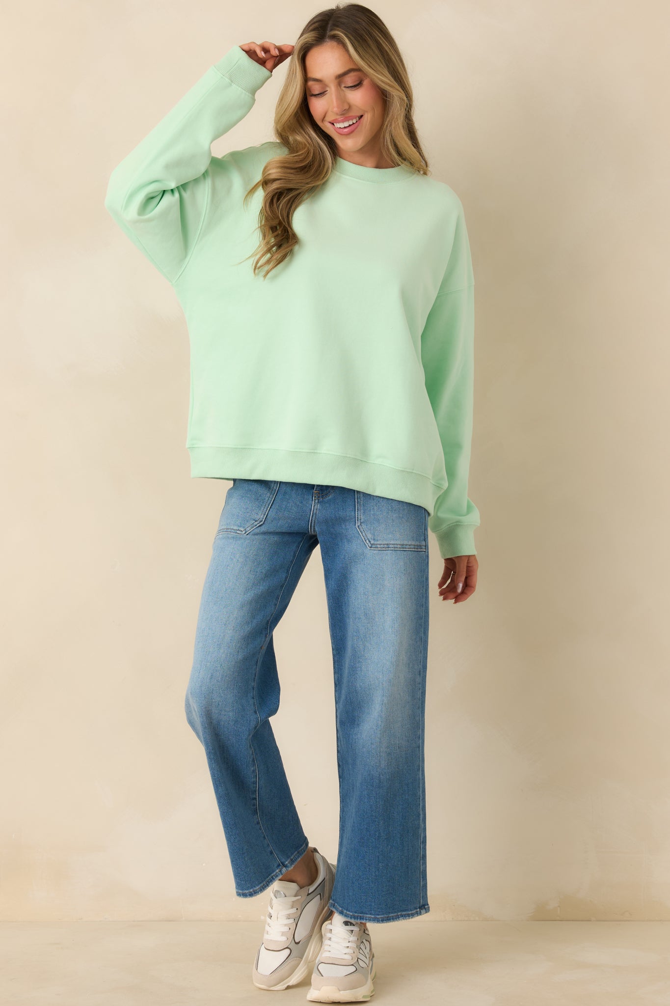 Radiant Vibes Mint Green Crewneck Sweatshirt