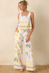 Paradisa Gulf Coast White Multi Linen Blend Tropical Print Pants