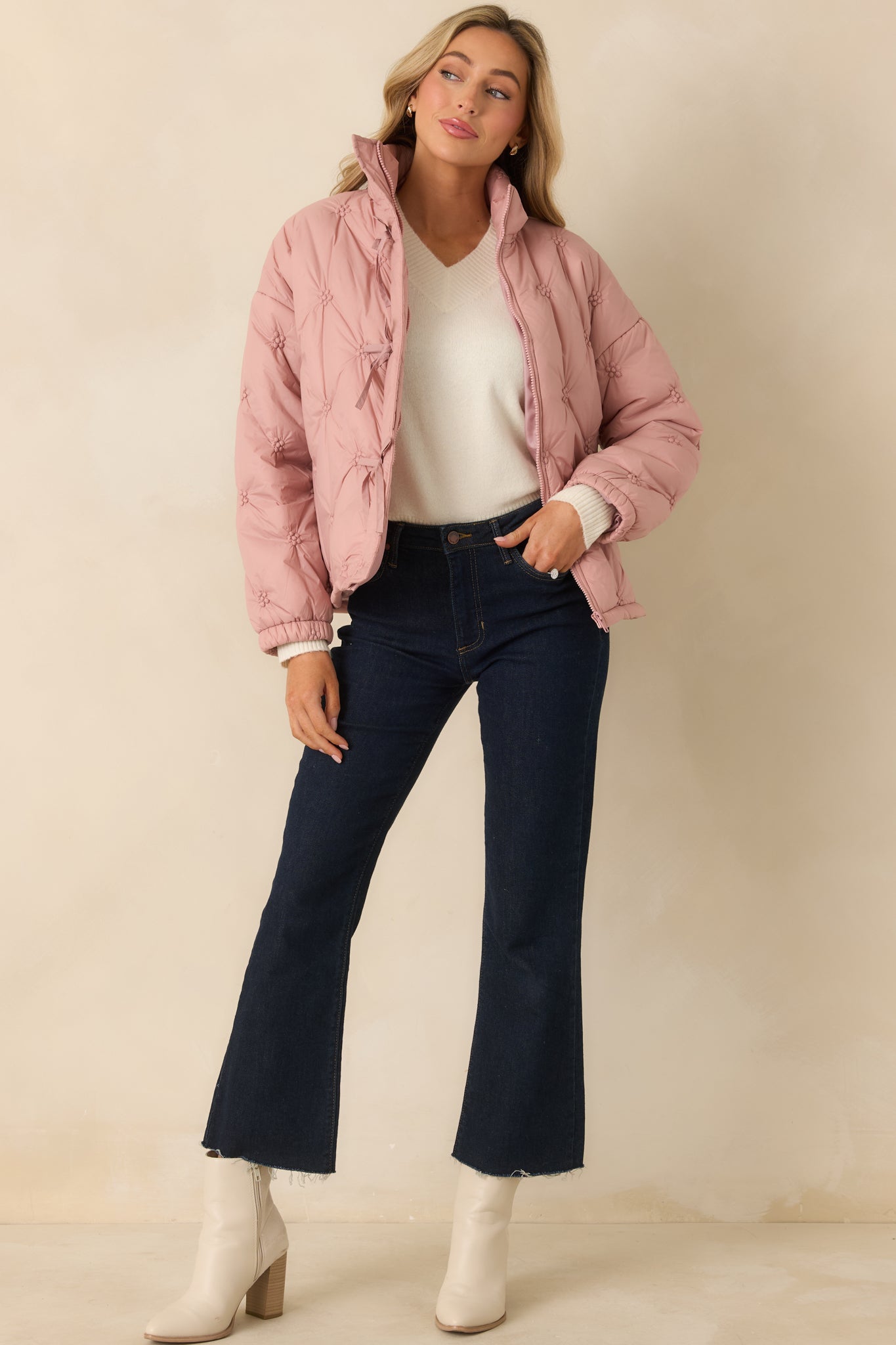 Wrapped Up In You Blush Pink Quilted Puffer Jacket
