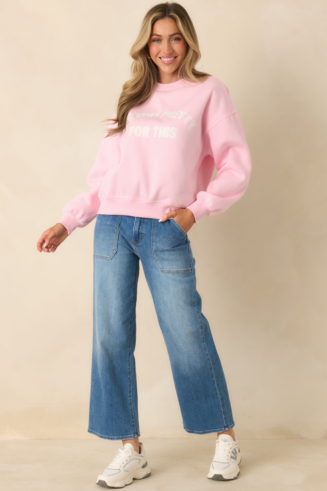 Too Pretty For This Pink Crewneck Sweatshirt