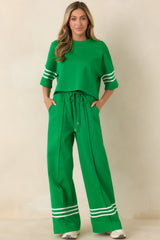 Line & Leisure Green Cotton Blend Contrast Stripe Top