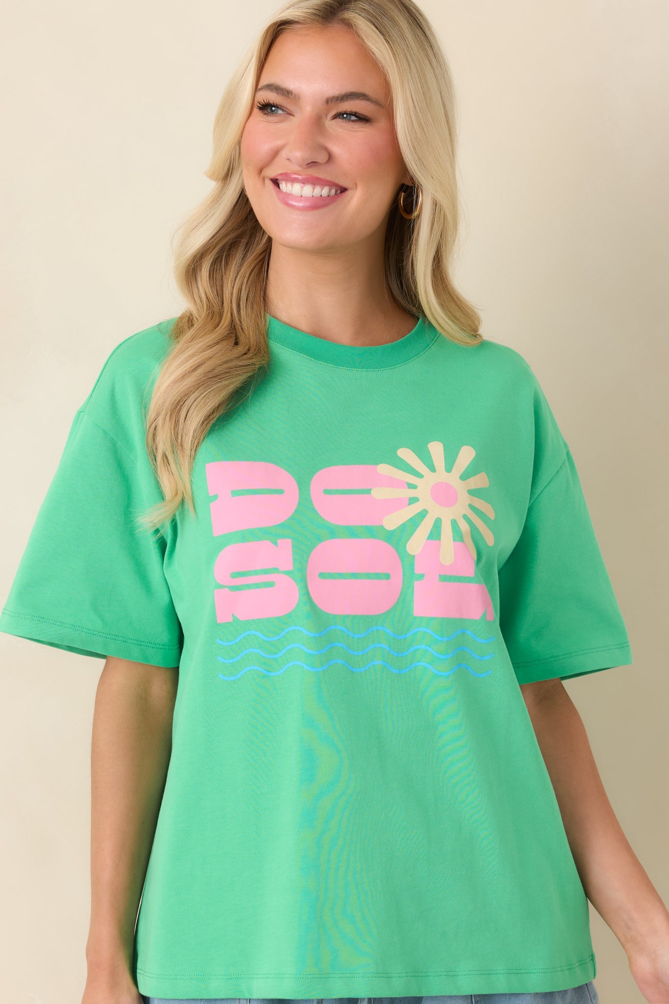 MINKPINK Do Sol Green Cotton Printed Tee